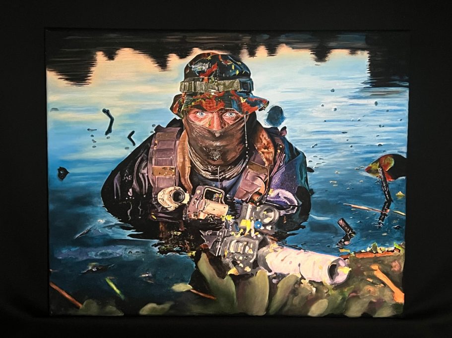 Soldat Bild zeigt eine Deutschen Fernspähsoldaten bei der Anlandung aus einem Gewässer.